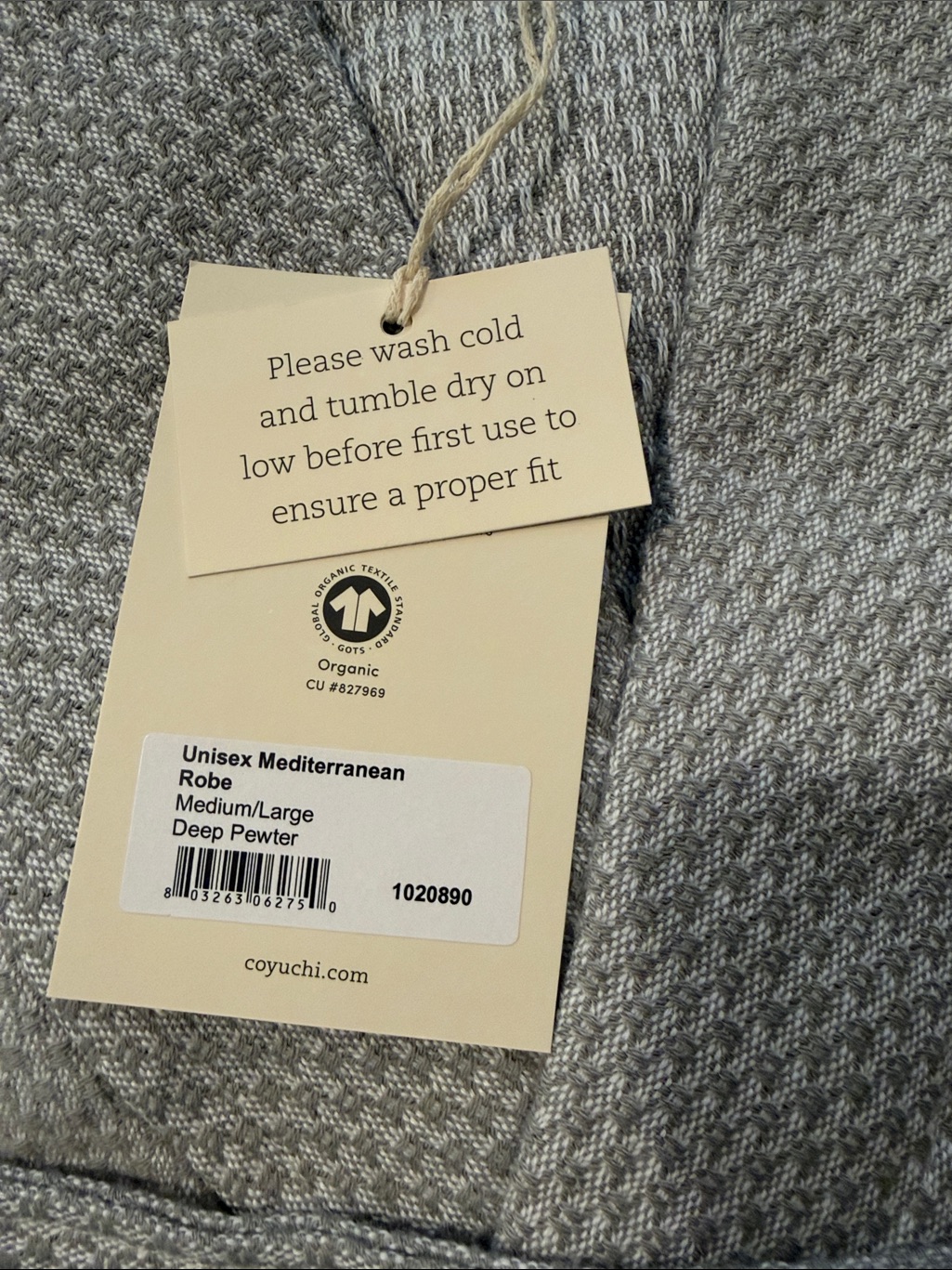 Coyuchi Mediterranean Waffle Robe - Deep Pewter — image 2 of 3
